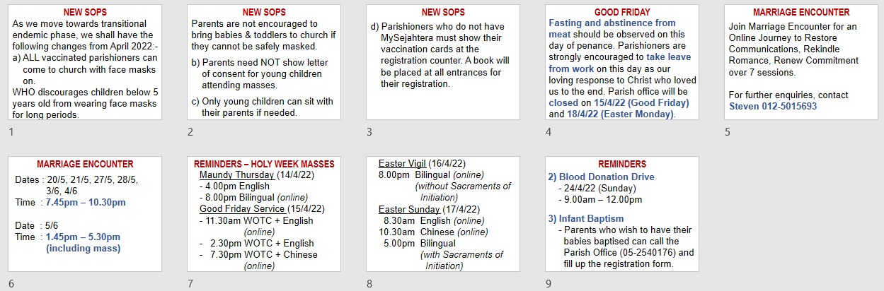 Announcements on Palm Sunday in 2022