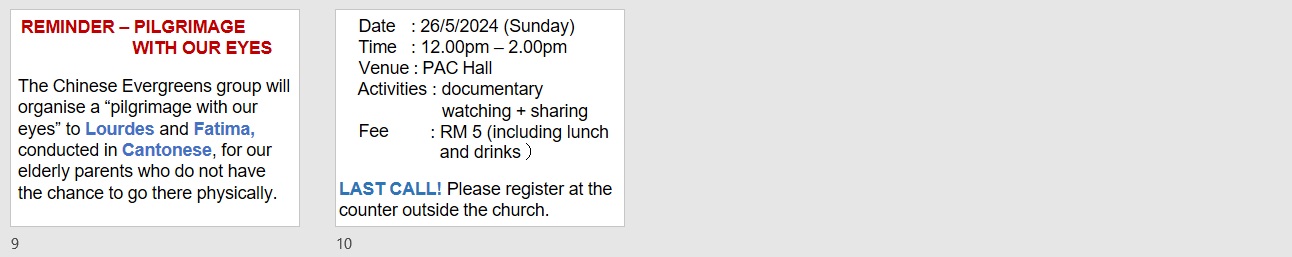 Announcements for Pentecost Sunday